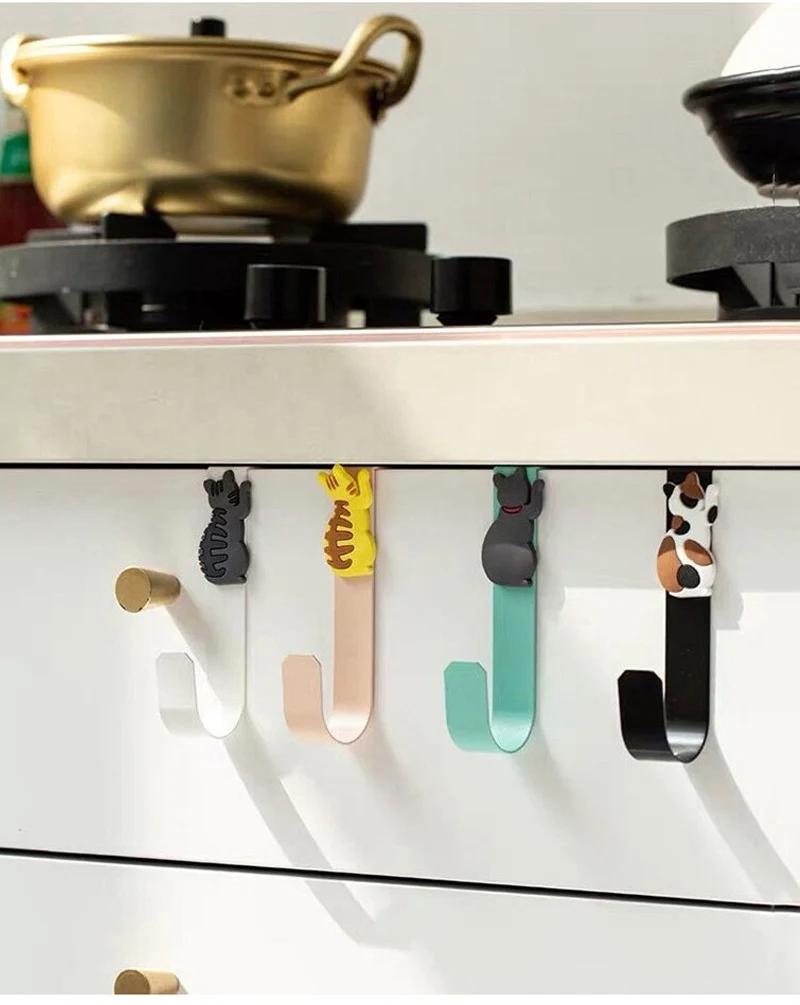 Самоклеящиеся настенные крючки с рисунком кота вешалка для ванной кухни