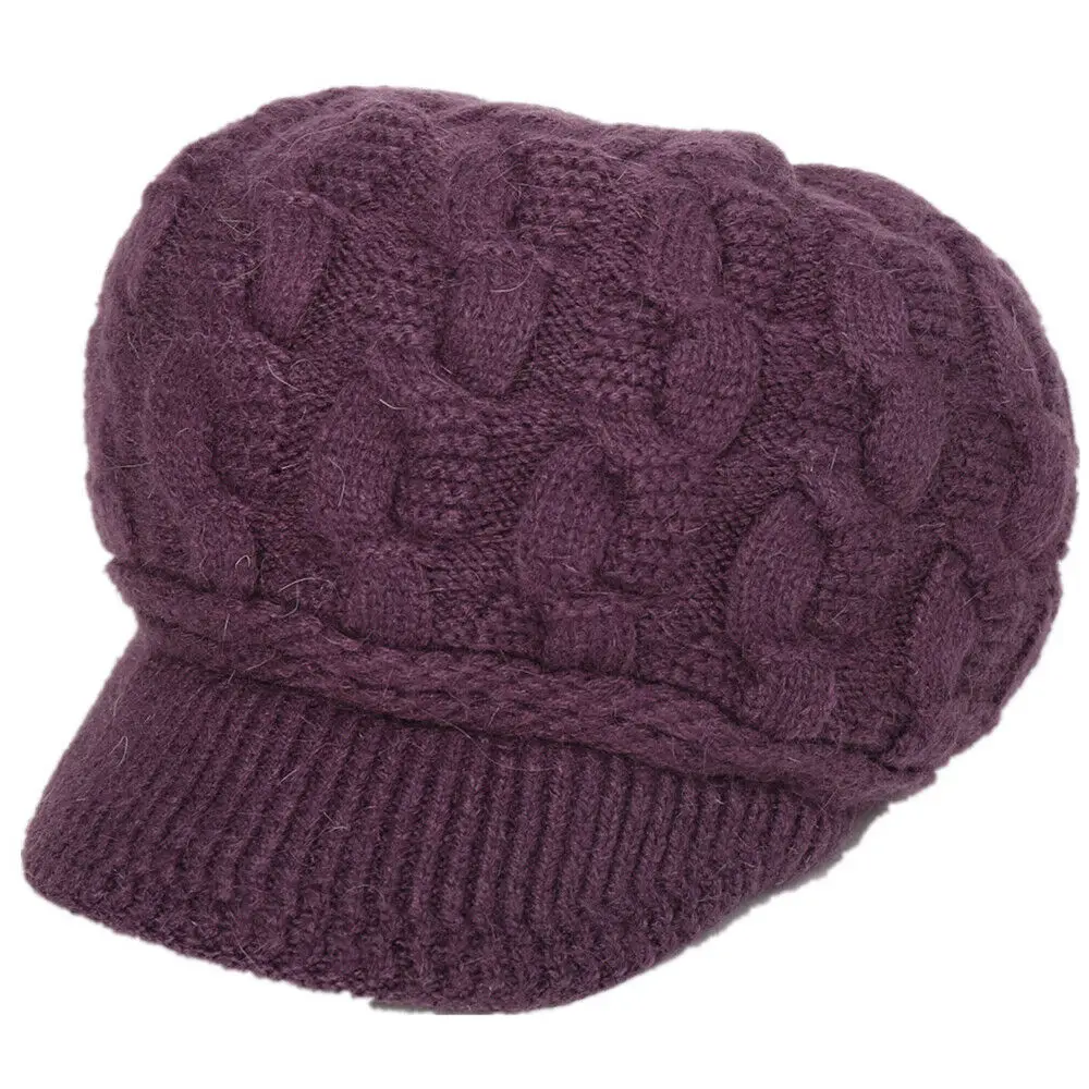 Фиолетовый New Fashion Women Ladies Visor Winter Warm Knit Hat Crochet Slouchy Baggy Peaked Beanie Caps Black Beige Red Pink - Цвет: Фиолетовый