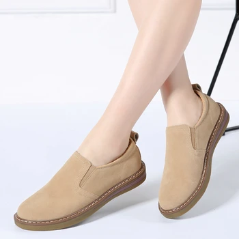 

2020 Autumn Women Flats Sneakers Shoes Women Slip On Flat Loafers Suede Leather Shoes Handmade Boat Shoes Black Oxfords
