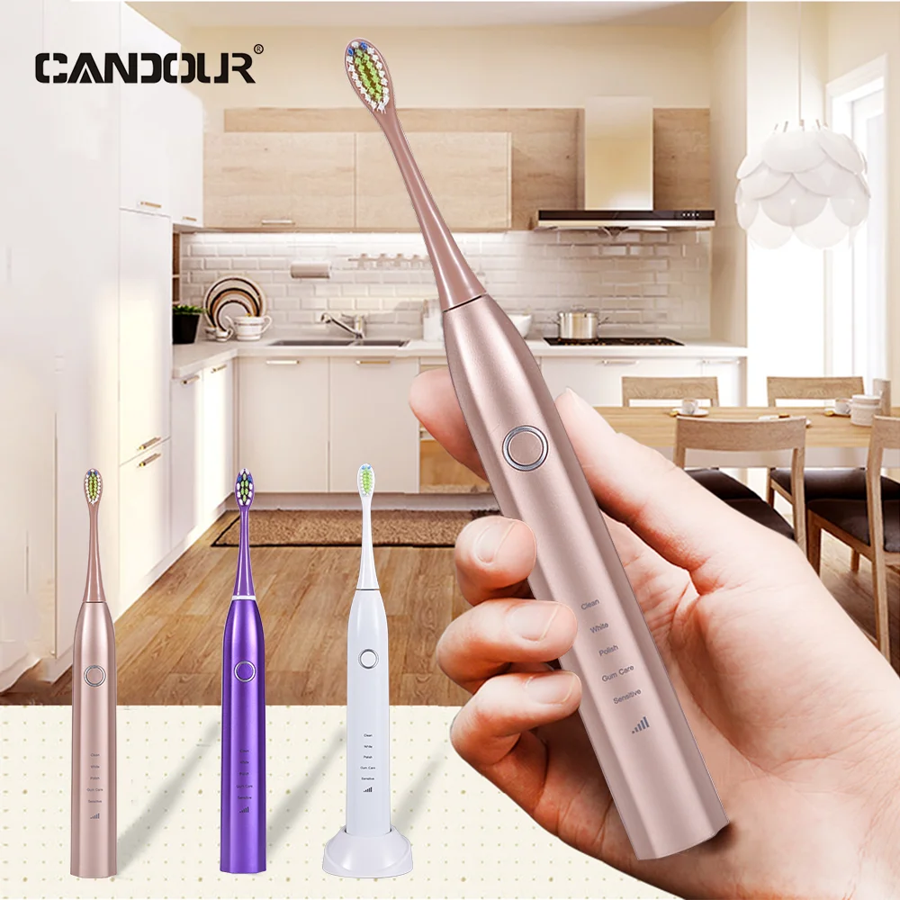 

CANDOUR CD-5168 Sonic Electric Toothbrush Rechargeable Toothbrush IPX8 Waterproof 15 Mode USB Charger Replacement Heads Set