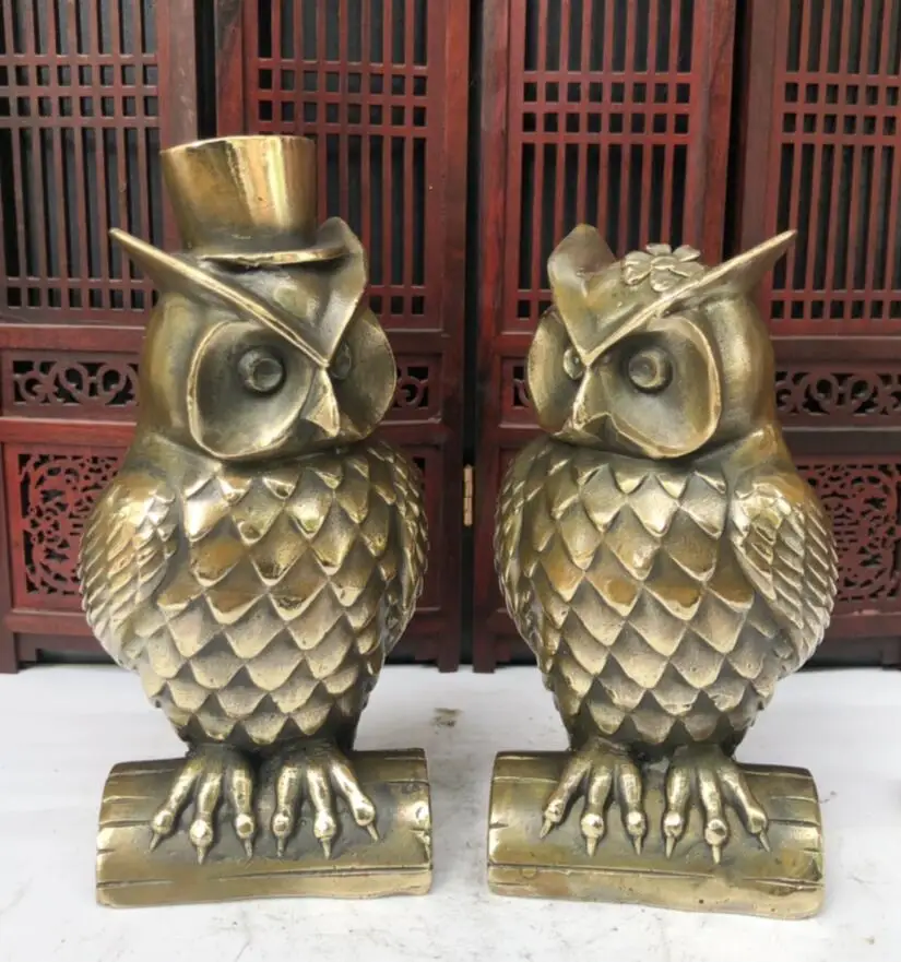 

Архаическая латунная креативная коллекция Две совы влюбленные статуи домашние украшения поделки Статуя Пара