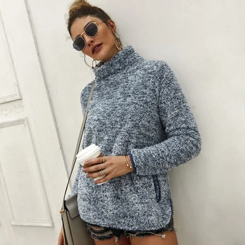 

Women Ladies Winter Turtleneck Sweater Fur Long Sleeve Tops Winter Warm Sweater Fluffy Pullover Coat