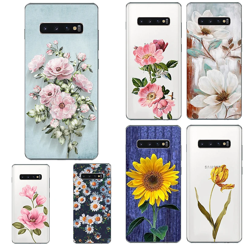 Чехол для samsung Galaxy S10 + S10e Note10 S9 Note9 S7 цветочный Рисунок из ТПУ прозрачный мягкий