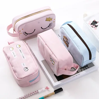 

Cute Cat Canvas Large Double Layer Pencilcase School Zipper Pencil Bag for Girls Boys Kawaii Pen Bag Stationery Pencil Box D40