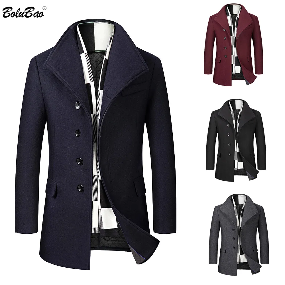BOLUBAO Wool Blend Coat Men Quality Brand Men's Casual Wild Wool Overcoat Male Trend Solid Color Wool Coat (Send Scarf BOLUBAO Wool Blend Coat Men Quality Brand Men's Casual Wild Wool Overcoat Male Trend Solid Color Wool Coat (Send Scarf