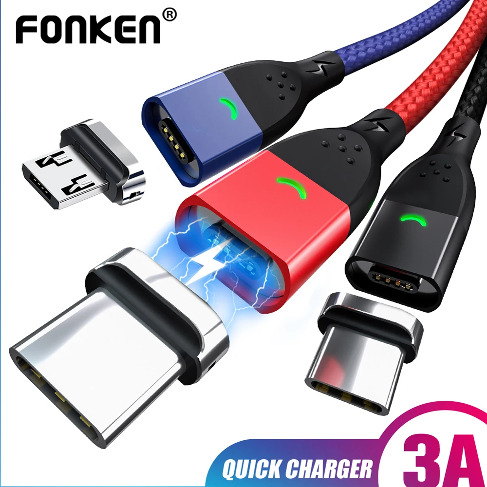 

FONKEN Micro USB Magnetic Cable Microusb Magnet Charger Cable For Umidigi F2 3A Fast Phone Charging Cable USB Type C Data Code