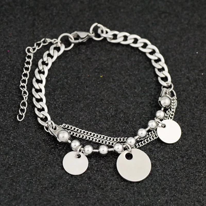 Fashionl Personality Women's Simple Female Sliver Color Trend Stainless Multilayer Wafer Bead Chain Bracelet Gift Jewely | Украшения и