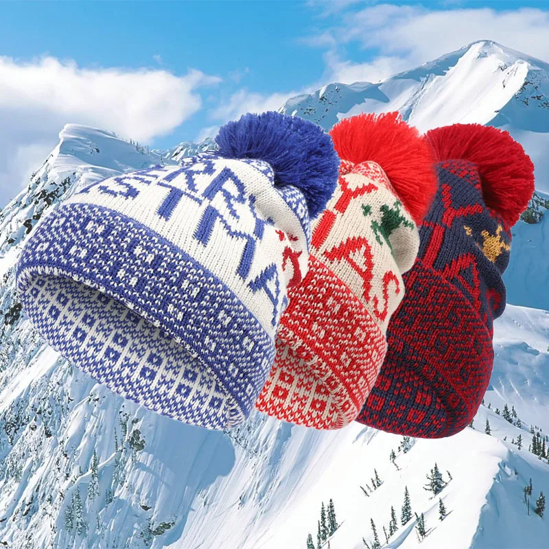 

6 Color Autumn Warm Knitted Hat Christmas elk Casual Cap Skullies Bonnet Snow Beanies Winter Adults