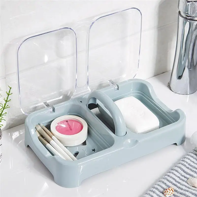 Double Siamese Soap Box Bathroom Thickened with Lid Drain Soap Dishes Soap Tray Holder for Bathroom Kitchen Home(Random Color