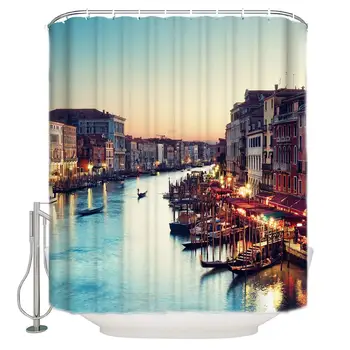 

Shower Curtain with Hooks,Eco-Friendly Shower Curtains Without Odor View On Grand Canal at Night Venice ItalyWaterproof Bathtub