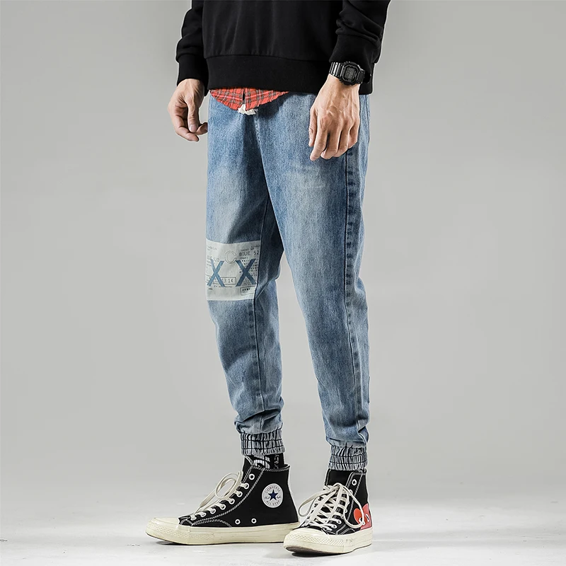 blue Men Jeans XXX Pants Denim Jeans Men Denim Jeans Slim Striped Jeans Hip Hop Skinny Pencil Pants For Male High Street - Цвет: blue