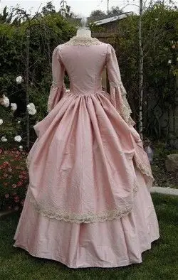 Marie Antoinette Fantasie Prom Party Kleid mit Langarm 2019 Retro Staubigen Rosa Spitze Stain Gothic Korsett Abendkleider
