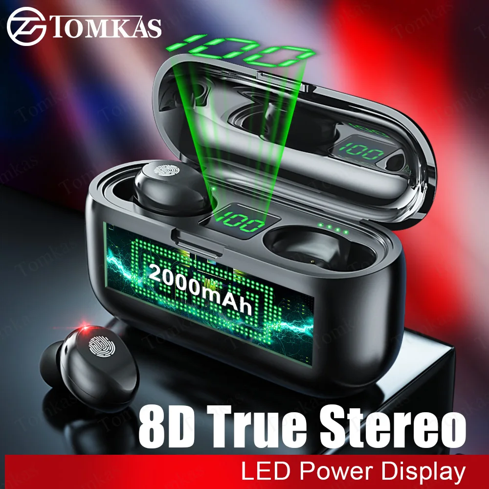 Billig Drahtlose Kopfhörer Bluetooth V5.0 Drahtlose Bluetooth Kopfhörer Led anzeige Mit 2000mAh Power Bank Stereo Sport Headset Mit Mic
