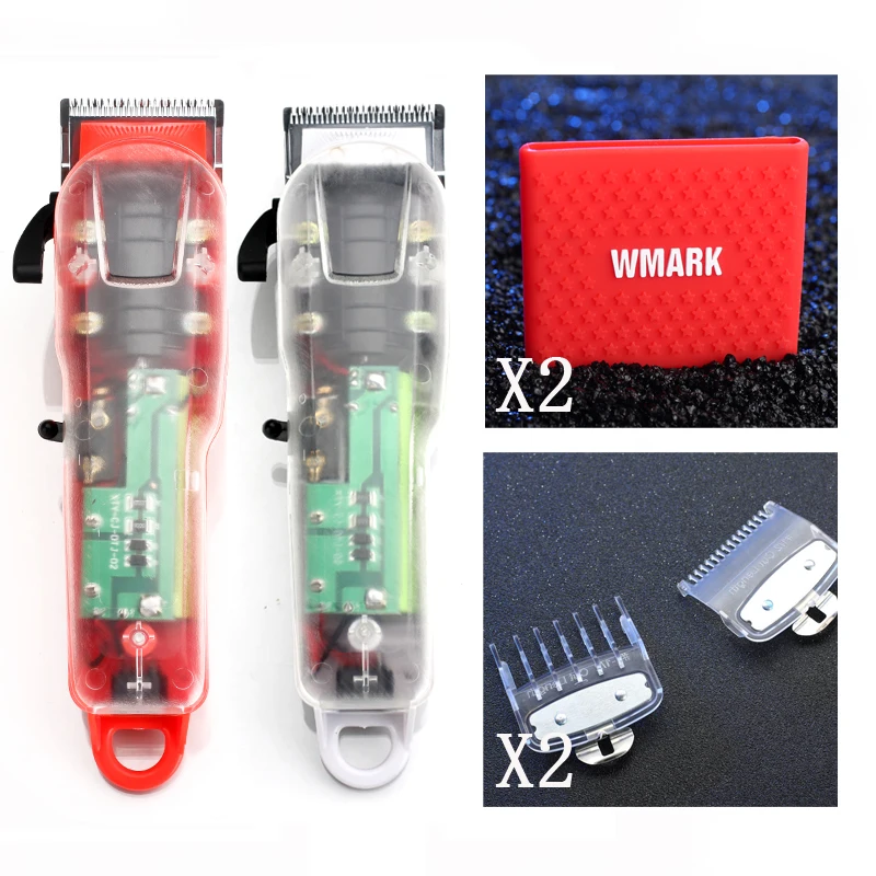 WAMRK Ограниченная серия прозрачный чехол Профессиональный перезаряжаемый триммер для волос с красной основой или белой основой - Цвет: 2 in 1 set