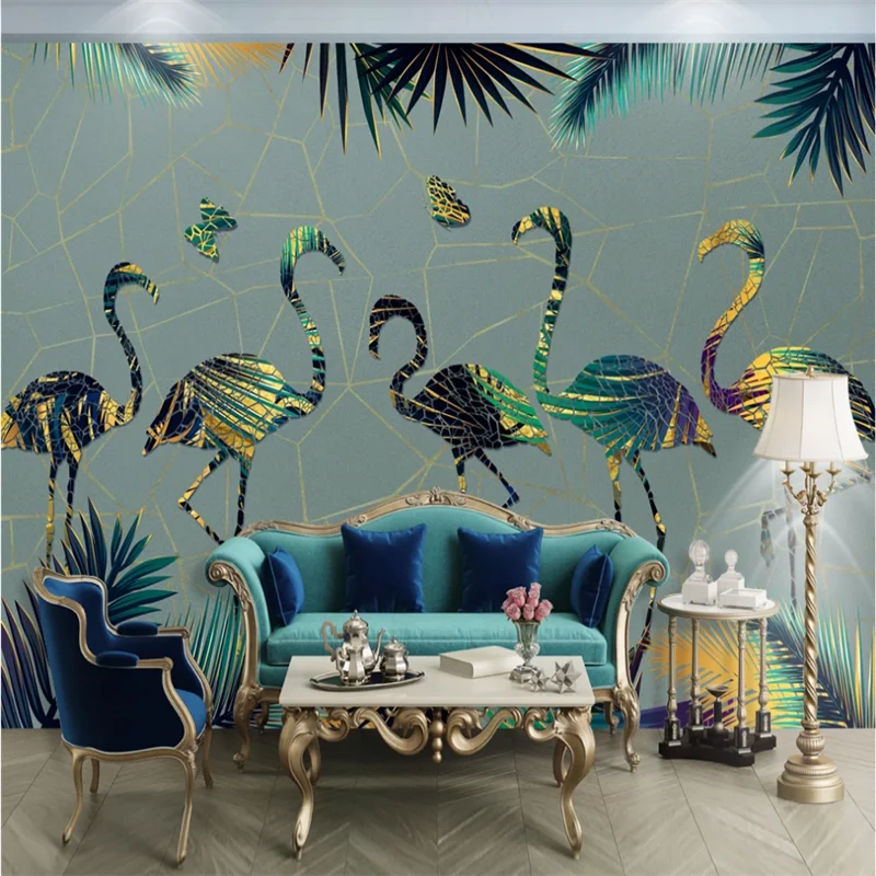 XUE SU Custom wallpaper 3D/5D/8D painting abstract light luxury flamingo background wall hand-painted leaf plant wall covering