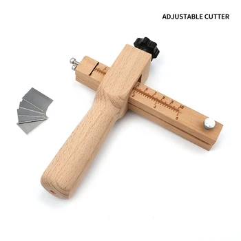 

Leather Strap Cutter with 5 Blades Wooden Adjustable Leathercraft Strip Belt DIY Hand Cutting Wooden Strip Cutter Leather Tools