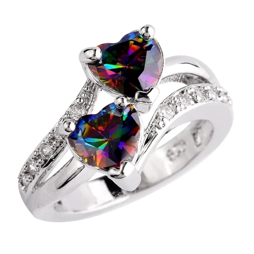 

New Wedding Eings popular Fine Fashion Double Heart Rainbow Jewelrys Fings Jewelry Women Accessorie Engagement Eing Gifts 