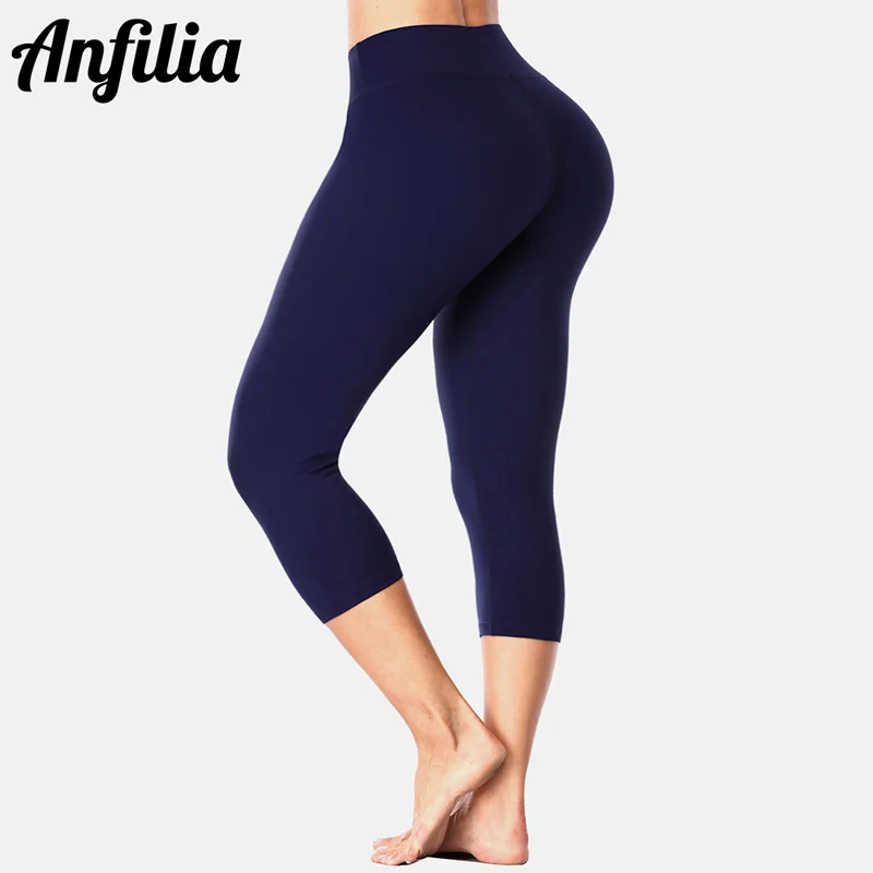 

Anfilia Women Yoga Pants Women Slim High Waist Sports Pants Gym Fitness Elastic Trousers Running Solid Calf Length Pants Legging