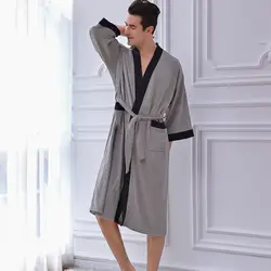 Платье-кимоно с v-образным вырезом, Ночная одежда, короткий лоскутный мужской банный халат ночной халат с поясом, пижама, мягкое интимное