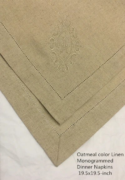 set-of-12-fshion-monogrammed-dinner-napkins-hemstitch-oatmeal-linen-table-napkins-20-x20-ladder-embroidery-initial-tea-napkins