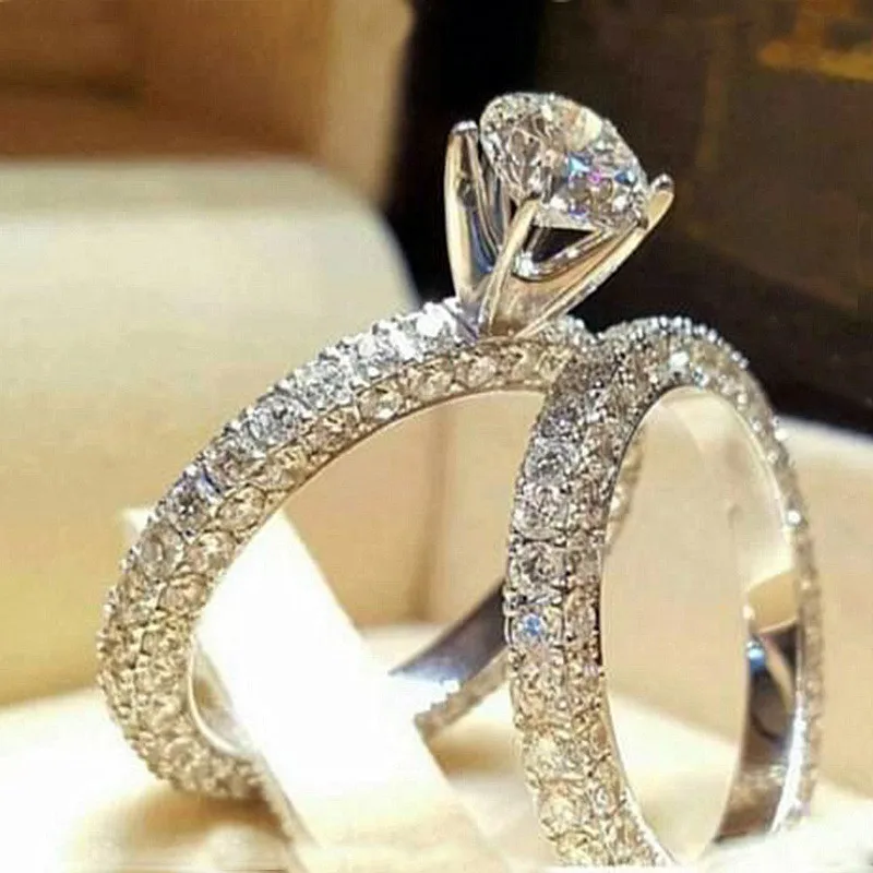 Vagzeb женское Кристальное белое круглое кольцо, Брендовое роскошное серебряное обручальное кольцо, винтажные Свадебные Кольца для женщин - Цвет основного камня: 15435