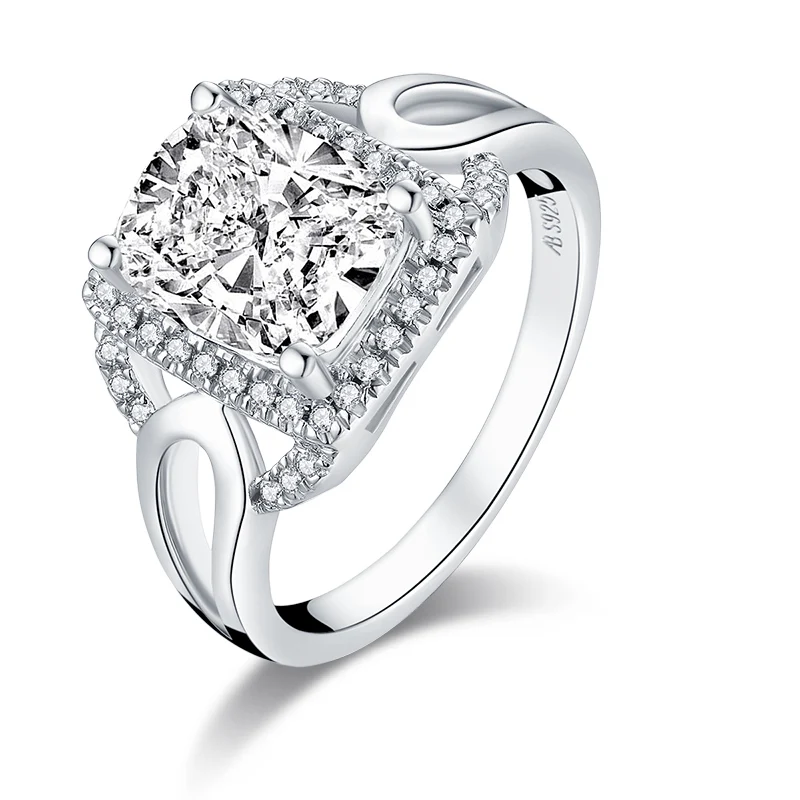AINUOSHI, 925 пробы, серебро, 3,50 карат огранка кушон, Halo, кольца для помолвки, имитация бриллианта, женские свадебные серебряные кольца, подарки