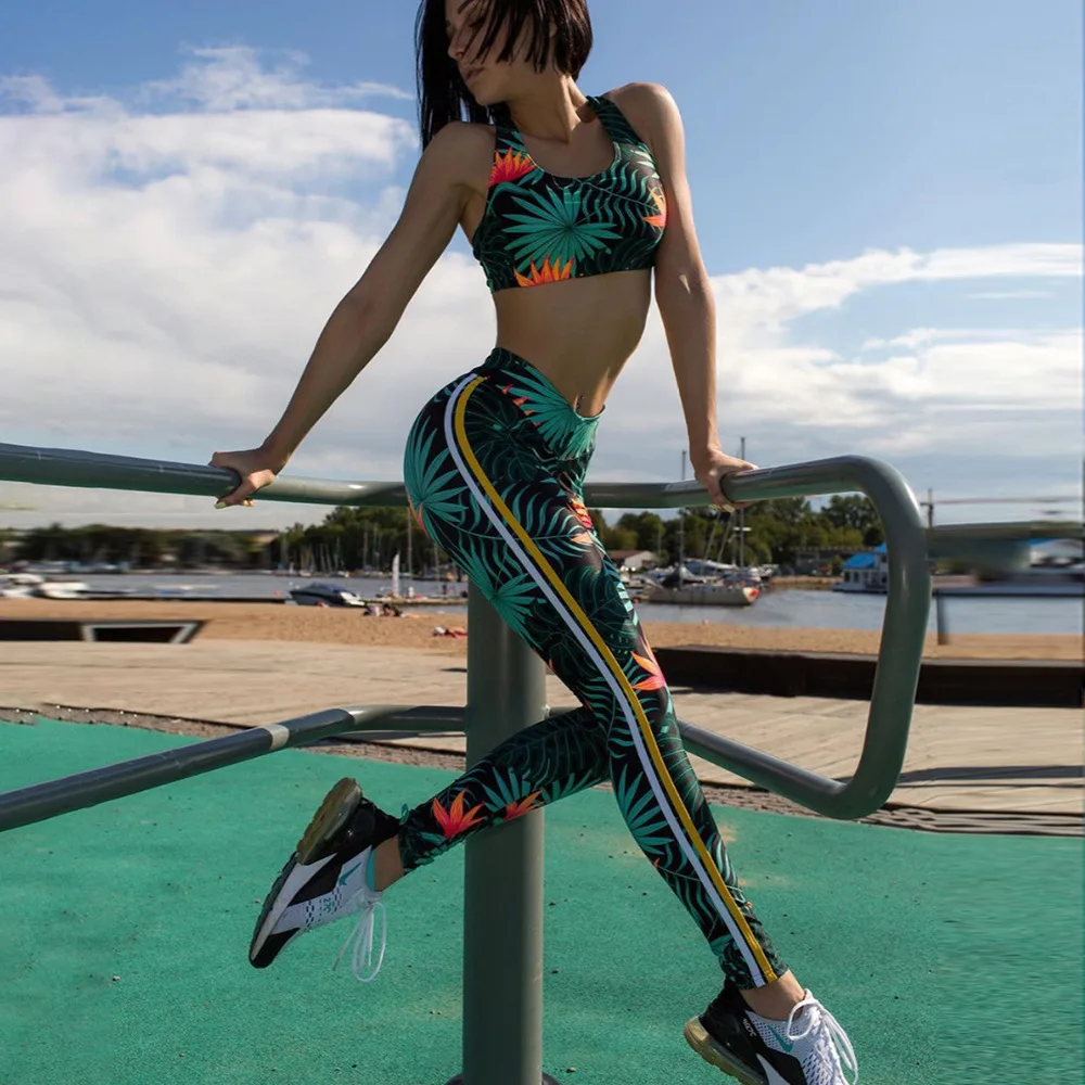 GXQIL, крутая Спортивная одежда для женщин, с принтом, одежда для спортзала, сухой, подходит для фитнеса, женский,, комплект для йоги, одежда для тренировок, зеленая, дышащая, Новинка