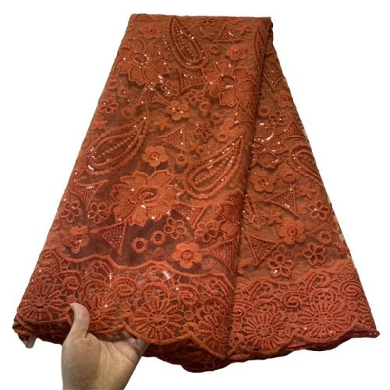 

Orange Newest African Tulle Lace Fabrics With Sequins Embroidery Net Lace African French Lace High Quality With Beads Wedding