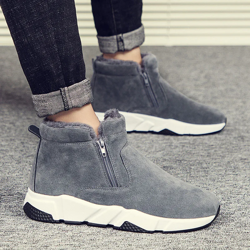

Winter Suede Men Snow Fashion Sneakers Man Snow Boots Shoes High Cut Two Zipper Male Fur Plush Warm Shoes Booties