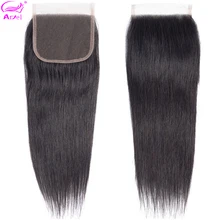 Ариэль перуанские волосы закрытие прямые 4*4 Кружева Закрытие человеческих волос натуральный цвет не завитые здоровые волосы 1 шт./лот