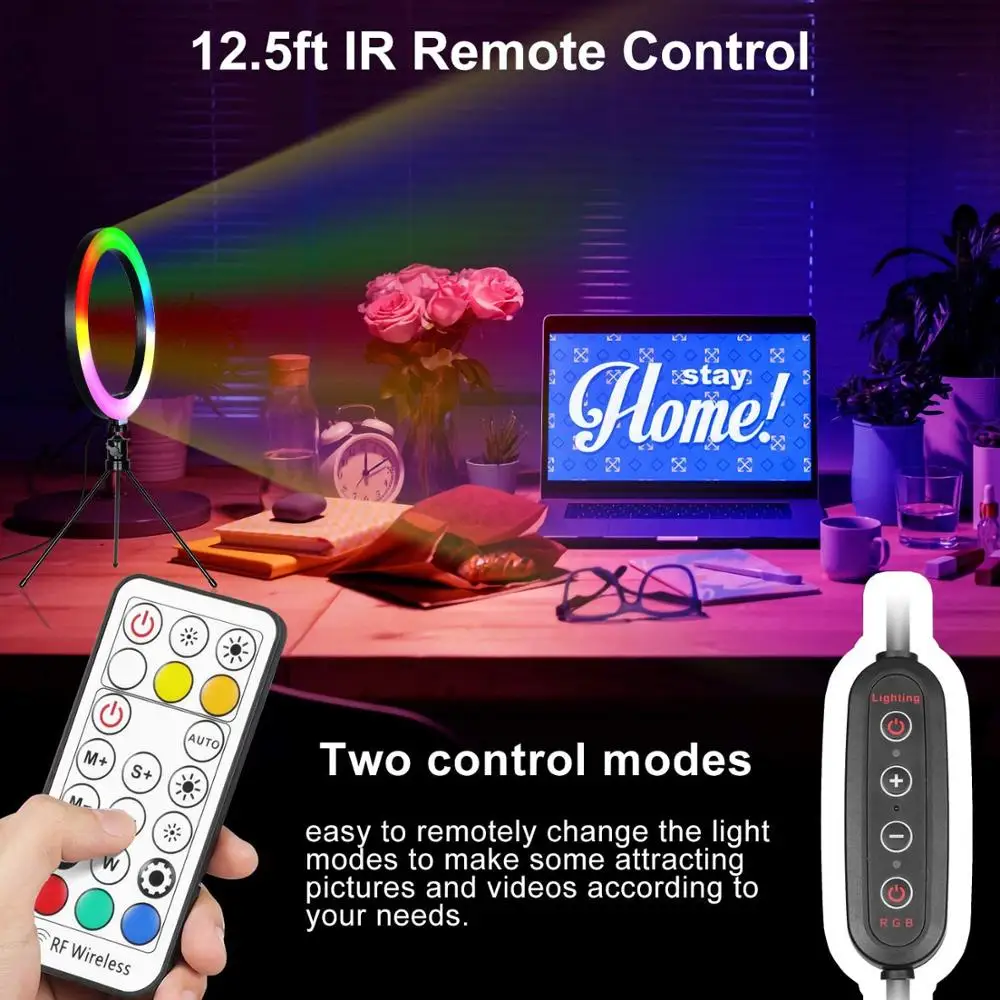 10 &quotRGB светодиодный селфи кольцо светильник 16 Цвета с регулируемой яркостью для