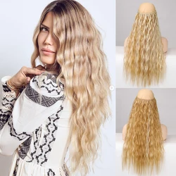 MANWEI 24 inches Invisible Wire Synthetic No Clips In One Piece Water wave Hair Extension  False Hair Hairpieces For Women