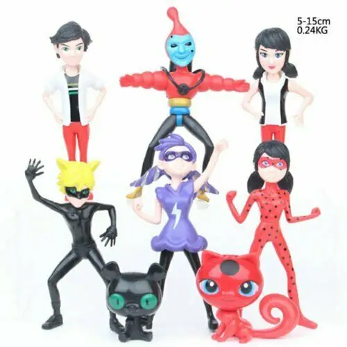 

8 pcs Lady bug Comic Doll Action PVC Figure Toys Cute Anime Kid Birthday Gift Ladybug Adrien Noir Agreste Cat Action Figure