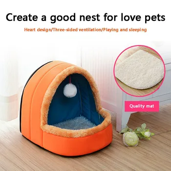 

Pet Dog Cat Bed Puppy House with Toy Ball Warm Soft Pet Cushion Dog Kennel Cat Castle HVR88