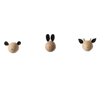 

Personalized Animal Head Cartoon Keychain Wall Hook Punch-Free Load-Bearing 5Kg Children's Coat Hook Can Punch 3 Pcs