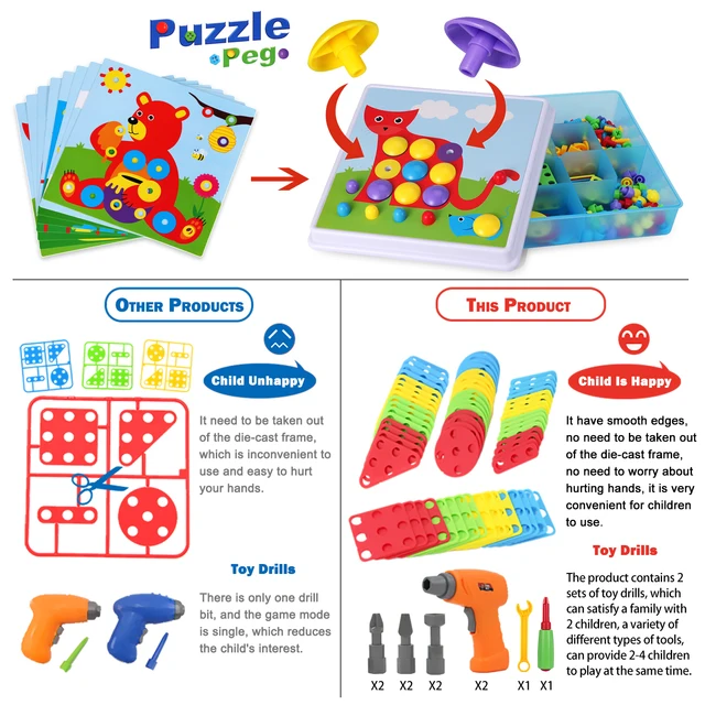 Creative Mosaic Drill Set For Kids DIY 3D Building Jigsaw Puzzles Construction Set For Boys Girls Children STEM Educational Toys 2