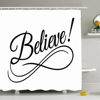 

Shower Curtain Set with Hooks 60x72 Phrase Inspirational Believe Print Sign Cursive Beautiful Typography Vintage Hand Abstract
