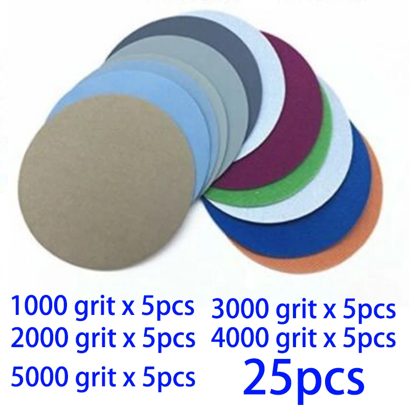  25pcs Hook and Loop 3 Inch Grit 1000 2000 3000 4000 5000 Sanding Paper waterproof Sanding wet / dry
