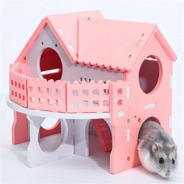 US $6.59 Cute Small Animal Cages Rabbit Hamster House SingleDouble layer Skateboard Spinning Wheel Hamster 