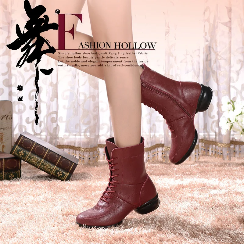 

2019 Autumn And Winter plus Velvet Dance Boots Hight-top Genuine Leather Shoes for Square Dance Modern Soft-Sole Jump Dance Shoe