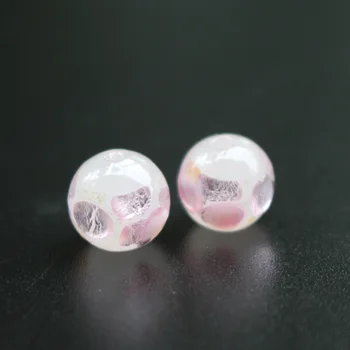 

10Pcs 8mm 10mm Pink Color Lampwork glass beads Foil Beads Round Handmade Japanese for jewelry Making diy Accessories Handmade