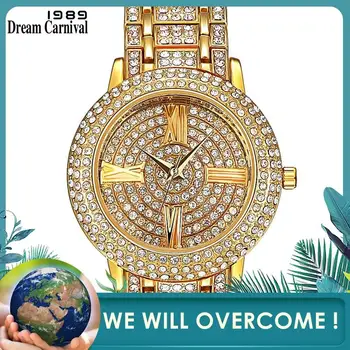

Dreamcarnival 1989 Hot Selling Full Crystals Watches for Women Luxury Design Round Alloy Case Stones Dial Party Must Have 15612
