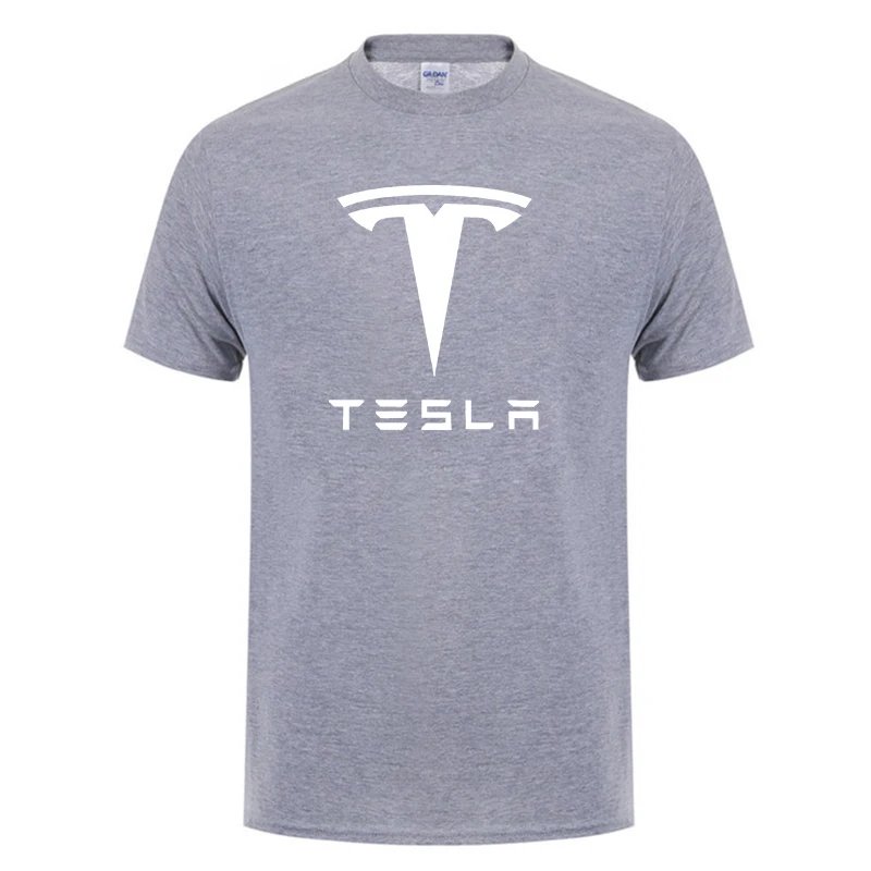 New Tesla Men T Shirts Short Sleeve Round Neck Ringer Letter Printed cotton Male Tees Casual Boy t-shirt Tops many colors - Цвет: gray-1