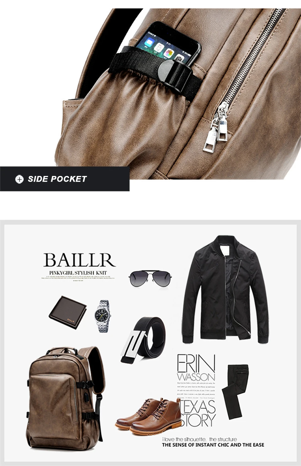 PU Leather Backpack USB Charger Men Bag Male Back Pack School Student Waterproof Laptop Bags Notebook Man 15.6 for Teenager Boys (16)
