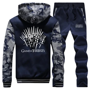

Game Of Thrones Winter 2019 Hot Sale Fashion Camouflage Mens Hoodies Coat Thick Suit Warm Jackets Sportswear+Pants 2 Piece Set