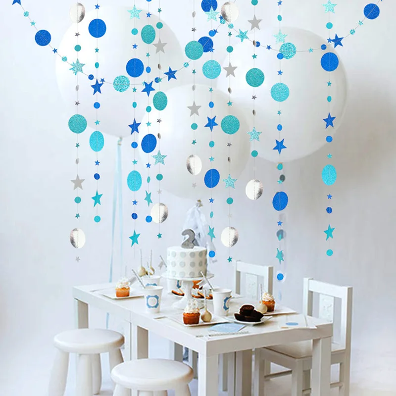 4m papel de espejo estrella redonda Garland Flash Banner Feliz cumpleaños decoración adulto niño niña bebé Cortina de ducha decoración boda DIY