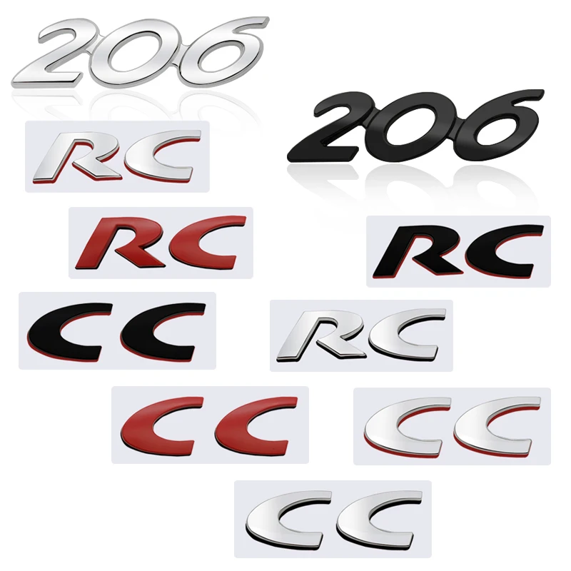 3D Metal Sticker 206 CC RC Emblem Decoration Rear Trunk stickers For Peugeot Car Styling | Автомобили и мотоциклы