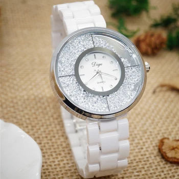 

Women Ceramics Quartz Watch Flow Diamonds Alloy Elegant Fashion Dress Girls Clock Ladies Wristwatch Rreloj Mujer