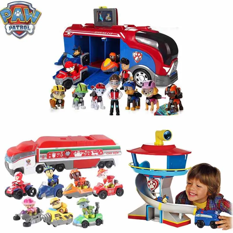 Paw Patrol Bus Patrulla Canina Lookout Tower Anime Figure Bus Car with Music PVC Action Figures Kids Toys for Children Gifts D67