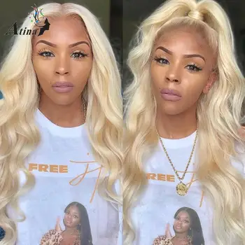 

Atina Body Wave 13*6 Lace Front Human Hair Wigs PrePlucked With Baby Hair 613 Blonde Brazilian Remy for Women 150 Density